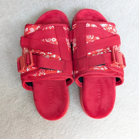 Draco | Shoes | Draco Mens Red Bandana Slide Sandals Size 78  display picture 3